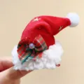 Pinza para el pelo mini gorro de Papá Noel con lazo de cuadros y estrellas doradas navideña - Pinza de Pelo de Gorro de Navidad (22#) / 1 Pieza / Rojo