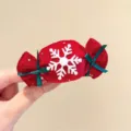 Pinza para el pelo de Navidad roja con forma de caramelo, copo de nieve y lazos verdes. - Forma de Caramelo de Navidad / Caramelo Rojo