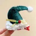 Pinza para el pelo de mini gorro de Papá Noel con cascabeles y lazo dorado en terciopelo - Pinza de Pelo de Gorro de Navidad (21#) / 1 Pieza / Verde