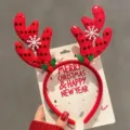 Diadema de cuernos de reno con lentejuelas rojas, acebo y copos de nieve - Estilo Cuernos Lentejuelas Copo