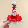 Pinza de pelo con sombrero de Navidad rojo de felpa y osito para fiestas navideñas - Pinza de Pelo de Mini Gorro (24#) / 1 Pieza / Muñeco de Nieve