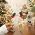 Diadema festiva con astas de reno doradas brillantes y hermosos adornos navideños - Diadema Cuernos Lentejuelas Seta / Dorado