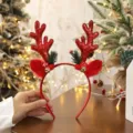 Diadema de astas de reno roja de felpa con lentejuelas y cascabeles - Diadema Cuernos Lentejuelas Seta / Rojo
