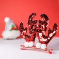 Pinza festiva para el pelo con astas de reno de lentejuelas rojas y pompones blancos. - Horquilla Cuernos Lentejuelas / Rojo