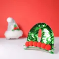 Pinza para el pelo con forma de gorro de elfo de Navidad con lentejuelas verdes y pompones - Horquilla Gorro Navidad Lentejuelas / Verde
