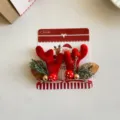 Pinzas navideñas de cuernos de reno rojos con cascabeles y detalles de pino - 2 Piezas/Juego / Asta Roja Seta Roja