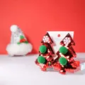 Pinzas para el pelo de árbol de Navidad con lentejuelas rojas y pompones para fiestas - Horquilla Árbol Navidad Lentejuelas / Rojo