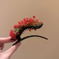Elegant red baby's breath floral banana hair clip for wedding or formal hair styling. - Baby's Breath Duckbill Clip (8#) / Red