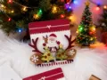 Pinza de pelo de cuernos de reno navideños con diseño de Papá Noel y árbol festivo - 2 Piezas/Juego / Asta de Árbol de Navidad Marrón