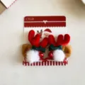 Pasadores de pelo de cuernos de reno con lazos verdes y pompones blancos para Navidad. - 2 Piezas/Juego / Asta Roja Pompón Blanco