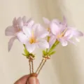 Elegant pink floral U-shaped hair pins with dewdrop details for bridal accessories - Fresh Flower Hair Fork (16#) / Purple