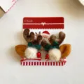 Pinzas navideñas con astas de reno, lazos verdes, pompones blancos y cascabeles festivos - 2 Piezas/Juego / Asta Café Pompón Blanco