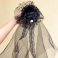 Black Halloween bridal veil headpiece with rose and skull detail for cosplay. - Rose Skull Veil (5)