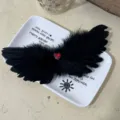 Handmade gothic black feather wing hair clip with red heart gem for Halloween cosplay - Devil Feather Wings (2#)