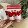Horquillas festivas de felpa roja con forma de manopla y cascabeles para el peinado de Navidad - 2 Piezas/Juego / Asta Roja Lazo Rojo