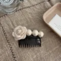 Elegant vintage beige fabric flower and pearl hair comb accessory for women's styling - Camellia Pearl Hair Comb - Beige