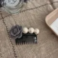 Elegant grey fabric flower and three pearl hair comb accessory for women hairstyles - Camellia Pearl Hair Comb - Gray