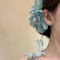 Elegante fermaglio per capelli a fiore azzurro con nappe a petalo per stili Hanfu - 22# Fermaglio per Capelli Fiore Blu Chiaro Nappina / Nappina Blu Chiaro (GP600876)