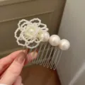 Elegant white pearl flower hair comb accessory for women's wedding or daily hairstyle - Retro Floral Hair Comb - Pearl Flower