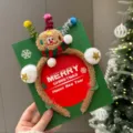 Cute plush reindeer Christmas headband with festive pom-poms and stars on green display card - Luminous Gingerbread Man (4#)