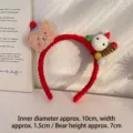 Festive red plush Christmas headband featuring cute bear and snowman plush charms - Luminous Khaki Bear (5#)