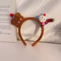 Cute plush Christmas headband with brown bear and snowball design, 10cm inner diameter - Luminous Brown Bear (6#)