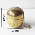 Goldener Edelstahl Kugelförmiger Tee-Ei Filterball mit Kette und Haken ca 55x45mm - Goldene kleine Kugel