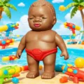 Black baby doll water gun children summer beach outdoor toy water fight cute interactive gift - Red Underwear