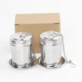 Infuseur à thé en acier inoxydable avec chaîne et bac, filtre à mailles 304 pour thé en vrac. - Petit nid d'abeille bord roulé avec plateau - 2 pièces