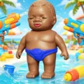 Cute black baby doll water gun toy for summer beach outdoor fun swimming pool water fight kids - Blue Underwear