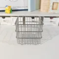 Square stainless steel storage basket wire desktop organizer holder for home office desk tidy - S