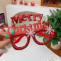Gafas decorativas de Feliz Navidad con purpurina roja para accesorios de fiesta - Estilo rojo de letras huecas (secundario)