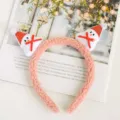Adorable pink fuzzy Christmas headband featuring white plush snowman decorations - Knit Christmas Snowman (8#)