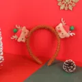 Cute plush brown reindeer headband with mini Santa hats for Christmas holiday party - Knit Christmas Reindeer (10#)
