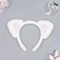 Set de diadema con orejas de gato de peluche blanco y cola, tocado lolita en rosa y blanco. - Orejas de Gato / Blanco y Rosa