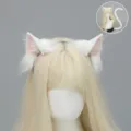 Conjunto de diadema de orejas de gato blancas y cola esponjosa, ideal para cosplay, anime y fiestas. - Blanco con Cóclea Rosa