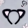Conjunto de diadema y cola de felpa con orejas de gato Lolita lindo accesorio de disfraz neko - Orejas de Gato / Negro Rosa