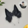Conjunto de orejas y cola de animal de piel sintética negra, diadema cosplay lobo. - Orejas de Lobo Viento Negro / Negro