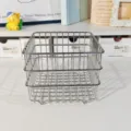 Square Stainless Steel Storage Basket Desktop Makeup Organizer Wire Storage Bins - L