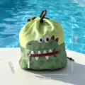 Sac à dos de natation imperméable avec cordon et dinosaure mignon pour enfants plage - Crocodile / Style de base / Vert matcha