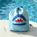 Sac a dos de natation etanche avec cordon de serrage et motif requin pour plage d'ete. - Requin / Style de base / Bleu Glace