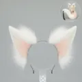 Handmade white pink faux fur fox ears headband cosplay costume hair hoop for anime fans - Fox Ears / White Pink
