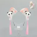 Diadema de orejas de animal de peluche estilo Lolita chino con panda y borlas rosas. - Diadema / Rosa