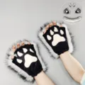 Guantes de pata de animal de piel sintética orejas cola conjunto fiesta cosplay - Guantes de garras de lobo fantasma - Blanco