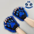 Guantes sin dedos de piel sintetica pata de animal azul negro set cosplay con orejas y cola. - Guantes de garras de lobo fantasma - Azul real