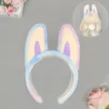 Diadema de orejas de conejo de peluche en degradado azul rosa púrpura, accesorio lindo. - Azul Púrpura