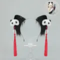 Diadema de orejas de gato panda estilo chino Lolita peluche cosplay accesorios. - Diadema / Negro