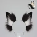 Black and white fluffy faux fur animal ears headband, perfect for cosplay and costume parties. - Fox Ears / Black and White
