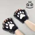 Conjunto de disfraz de animal lobo de Halloween con orejas, patas, guantes y cola esponjosa. - Guantes de garras de lobo fantasma - negro y blanco