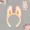 Diadema de orejas de conejo de felpa esponjosa degradado lindo para maquillaje fiesta lavado - Rosa Naranja